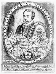 Retrato de Sir Francis Drake (c.1540-96) com a idade de 43 anos, gravado por Jodocus Hondius (1567-1611)