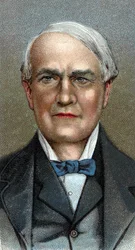 Retrato de Thomas Alva Edison - Inventor americano - Da série "Leaders of Men" - Chromolithography - Escola de Inglês, século XX -