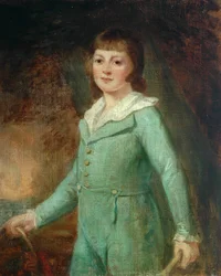 Retrato, de, um, menino, em, vestido verde