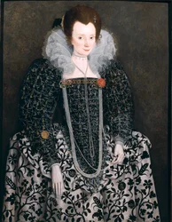 Retrato de uma mulher, tradicionalmente identificado como Mary Clopton (nascido Waldegrave) de Kentwell Hall, Suffolk, c.1600