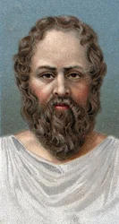 Retrato do filósofo grego Sócrates (469-399 AC) Sócrates - - Da série "Líderes dos Homens" - Cromolitografia - Escola Inglesa, século XX -