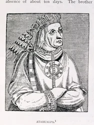 Retrato do Último Chefe Inca, Atahualpa, de "A História Narrativa e Crítica da América", editado por Justin Winsor, Londres, 1886