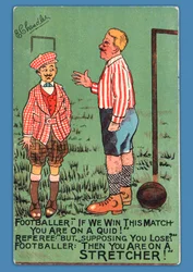 Postal representando uma caricatura de um jogador de futebol espanhol