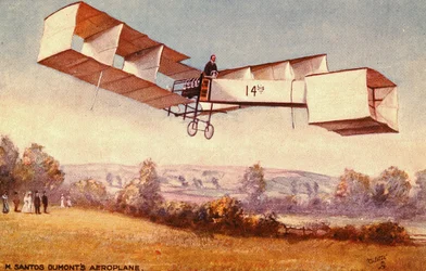 Postal representando o avião Santos-Dumont 14-bis, c. 1910