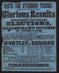 Cartaz celebrando a vitória de candidatos conservadores nas eleições parlamentares em Yorkshire