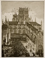 Pregação diante do rei e do príncipe de Gales, em Pauls Cross, em 1616, depois de uma pintura do século XVII