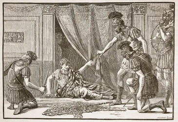 Pretorian guards hailing Claudius as Imperator 
