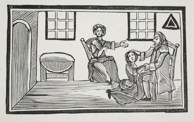 Bessie bonita que recebe sua bênção dos pais ao ir procurar seu próprio sustento, ilustração dos Chapu-livros do século XVIII por John Ashton, bar. 1882