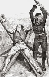 Prisioneiro torturado na cruz de Santo André, c. 1865