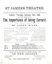 Programa para uma performance de The Importance of Being Earnest, de Oscar Wilde (1854-1900) no St. James Theatre, 14 de fevereiro de 1895