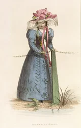Vestido Promenade, placa de moda de Ackermanns Repository of Arts, c.1825