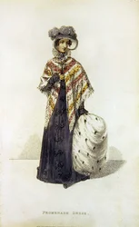 Vestido de passeio, placa de moda do Ackermann