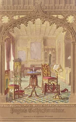 Mobiliário gótico de Pugins, de Augustus Charles Pugin (1762-1832), publicado por R. Ackermann, 1827
