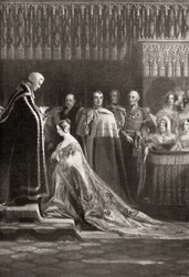 A rainha Vitória (1819-1901) a receber o Santíssimo Sacramento após a sua coroação