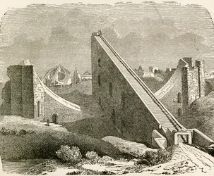 Observatório Astronômico de Raja Jai Singh, Benares, Uttar Pradesh, Índia, de "Os Habitantes do Mundo" por GT Bettany, publicado em 1888 (gravura)
