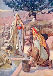Rebeca no poço, de "A Book of Modern Palestine" de Richard Penlake pub. c.1910 (gravura)