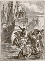 Recepção do Imperador Sigismundo, ilustração da História Ilustrada de Cassells da Inglaterra (foto sépia)