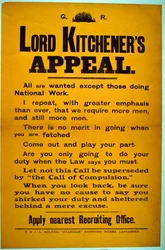 Cartaz de recrutamento - Lord Kitcheners Appeal, 1914-18