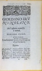 Res 28610 Primeira página do De lInfinito Universo et Mondi de Giordano Bruno, publicada em Londres, 1584 (impresso)