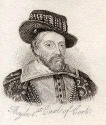 Richard Boyle, 1º Conde de Cork, do &39;Crabb&39;s Historical Dictionary&39;, publicado em 1825