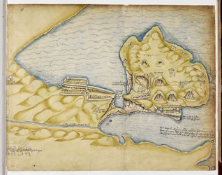 Plano de Tintagel de Richard Grenville, c.1583 (caneta e aquarela sobre papel)