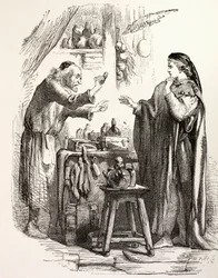 Romeu compra veneno do boticário, ilustração de Romeu e Julieta, de "A Biblioteca Ilustrada de Shakespeare", publicada em Londres em 1890 (litografia).