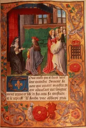 Roy 16 F II f.137 Abadessa e a sua aluna rodeada por um grupo de damas a ouvir, de 