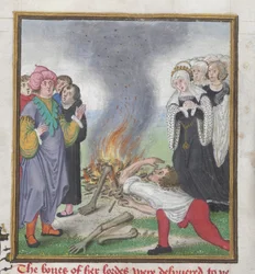 Roy 18 D II f.161 Teseu queimando os corpos dos atenienses mortos pelo rei Creonte de Tebas, do 