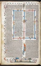 Royal 10 E. IV, f.250v Texto com decoração marginal e um jantar de Rei, ilustração dos 