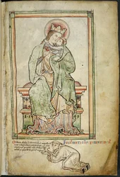 Royal 14 C. VII, f.6 Virgem e Criança com artista, ilustração de 