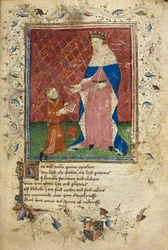 Royal 17 D. VI, f.40 Cena de Apresentação com Thomas Hoccleve no acto de oferecer o seu livro a Henrique V (vellum)