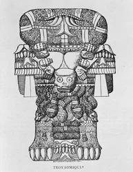 Escultura da Deusa Coatlicue, de "Narrative and Critical History of America", pub. em 1889 (gravura)