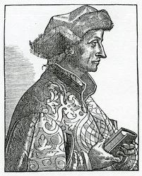 Sebastian Brandt, frontispício da tradução para o inglês de &39;The Ship of Fools&39;, publicado em 1874 (gravura)