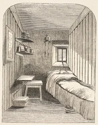 Separe a célula adormecida em uma das novas alas da Prisão Feminina em Brixton, ilustração das Prisões Penais de Londres e Cenas da Vida na Prisão de Henry Mayhew e John Binny, pub