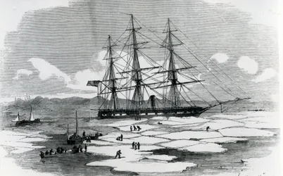 Navio explorando o Ártico (gravura)