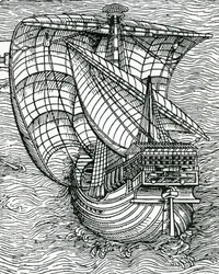 "Nave do Tempo de Colombo", de "A História Narrativa e Crítica da América", editado por Justing Winsor, Londres, 1886