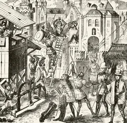 Operações de cerco no século 15, de "A História Nacional e Nacional da Inglaterra" por William Hickman Smith Aubrey (1858-1916) publicou Londres, c.1890