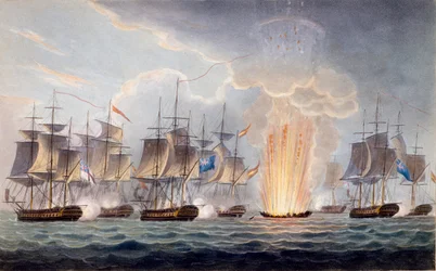 A ação de sir Graham Moore ao largo do cabo de Santa Maria, 5 de outubro de 1804, de The Naval Chronology of Great Britain, de J. Ralfe
