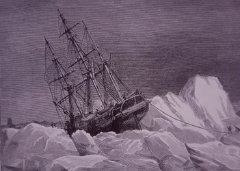 Sir John Franklin, expedição de 1845 para encontrar o Northwest Passage, navio Terror preso no gelo, final do século XIX (gravura)
