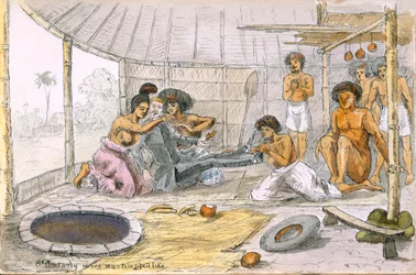 Santo Antônio nunca foi tentado como ..., da sua peregrinação de Revnd. Simples Coração, Aventuras de um ingênuo missionário nos Mares do Sul, c.1880 (caneta e wc no papel)