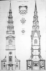 St. Brides, Fleet Street, elevação do West End, século XIX
