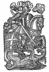 São Jorge (d. c303), o Cavaleiro da Cruz Vermelha, matando o Dragão