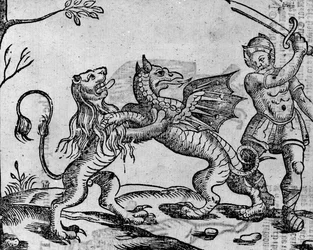 São Jorge e o Dragão, de &39;Um livro de baladas Roxburghe&39; (xilogravura) (foto bw)