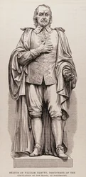 Estátua de William Harvey (1578-1657), Descobridor da Circulação do Sangue, em Folkestone, de The Illustrated London News, 13 de agosto de 1881