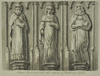 Estátuas descobertas perto da entrada do Westminster Hall, 1807