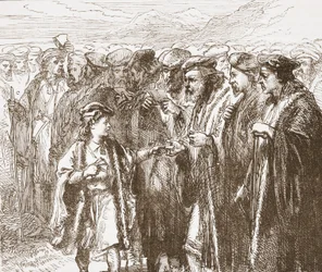 Taborites selecionando um pastor, ilustração da história do protestantismo por James Aitken Wylie (1808-1890), bar. 1878