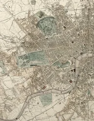 Planta ilustrada de Londres e dos seus arredores por Tallis, em comemoração da Grande Exposição da Indústria de Todas as Nações