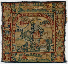 Painel de tapeçaria representando O Sacrifício de Isaac, fabricado em Sheldon, Inglaterra
