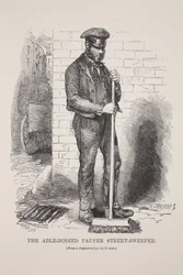 A Rua-Varredor Able-Bodied do Pauper, do daguerreotype por Richard Beard, ilustração do trabalho de Londres e pobre de Londres por Henry Mayhew, bar. 1862