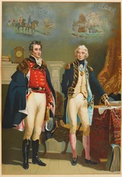 O Exército e a Marinha representando a única entrevista entre os Grandes Comandantes, Wellington (1769-1852) e Nelson (1758-1805) c.1890